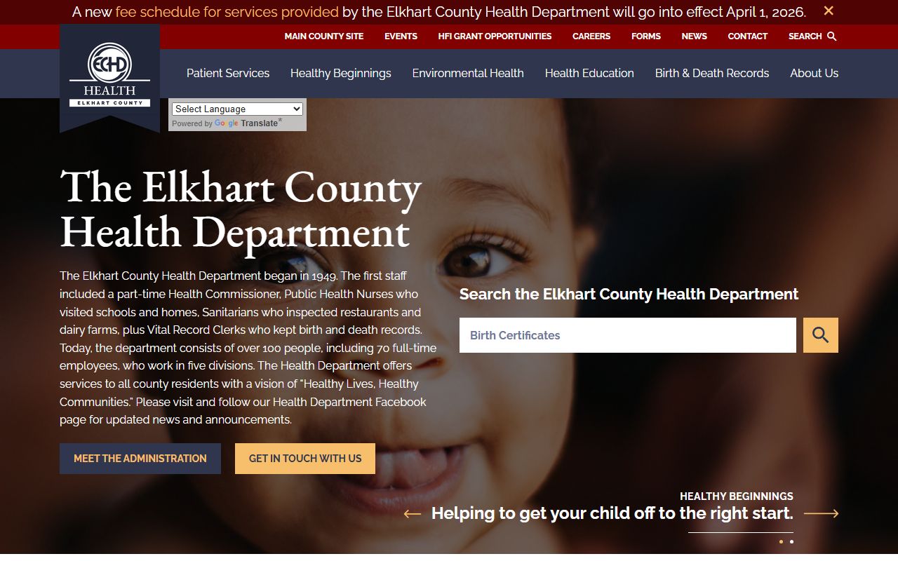 Elkhart County Health Department vital records page for Goshen death certificates