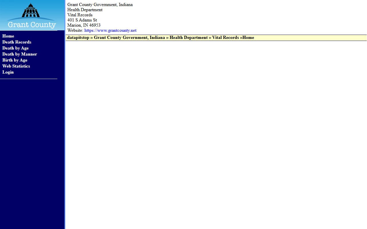 Grant County Health Department vital records page for Marion death certificates
