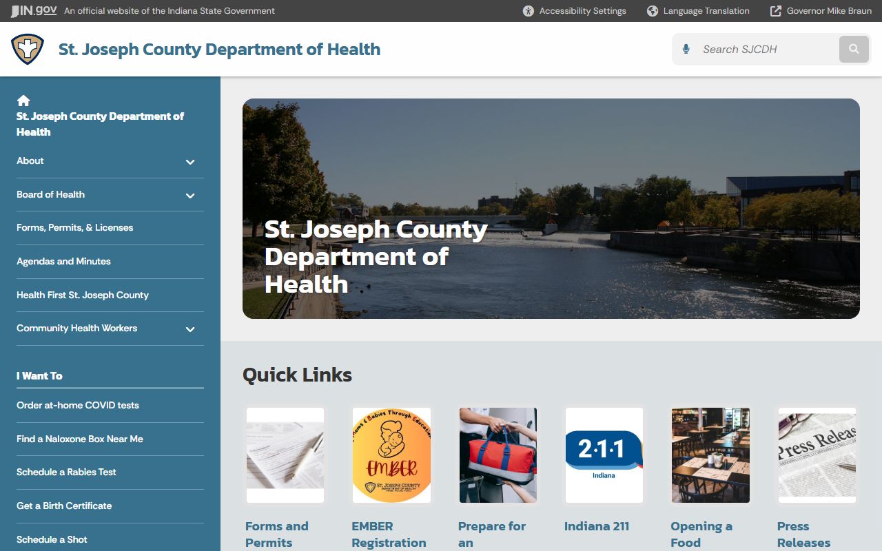 St. Joseph County Health Department page for South Bend death records