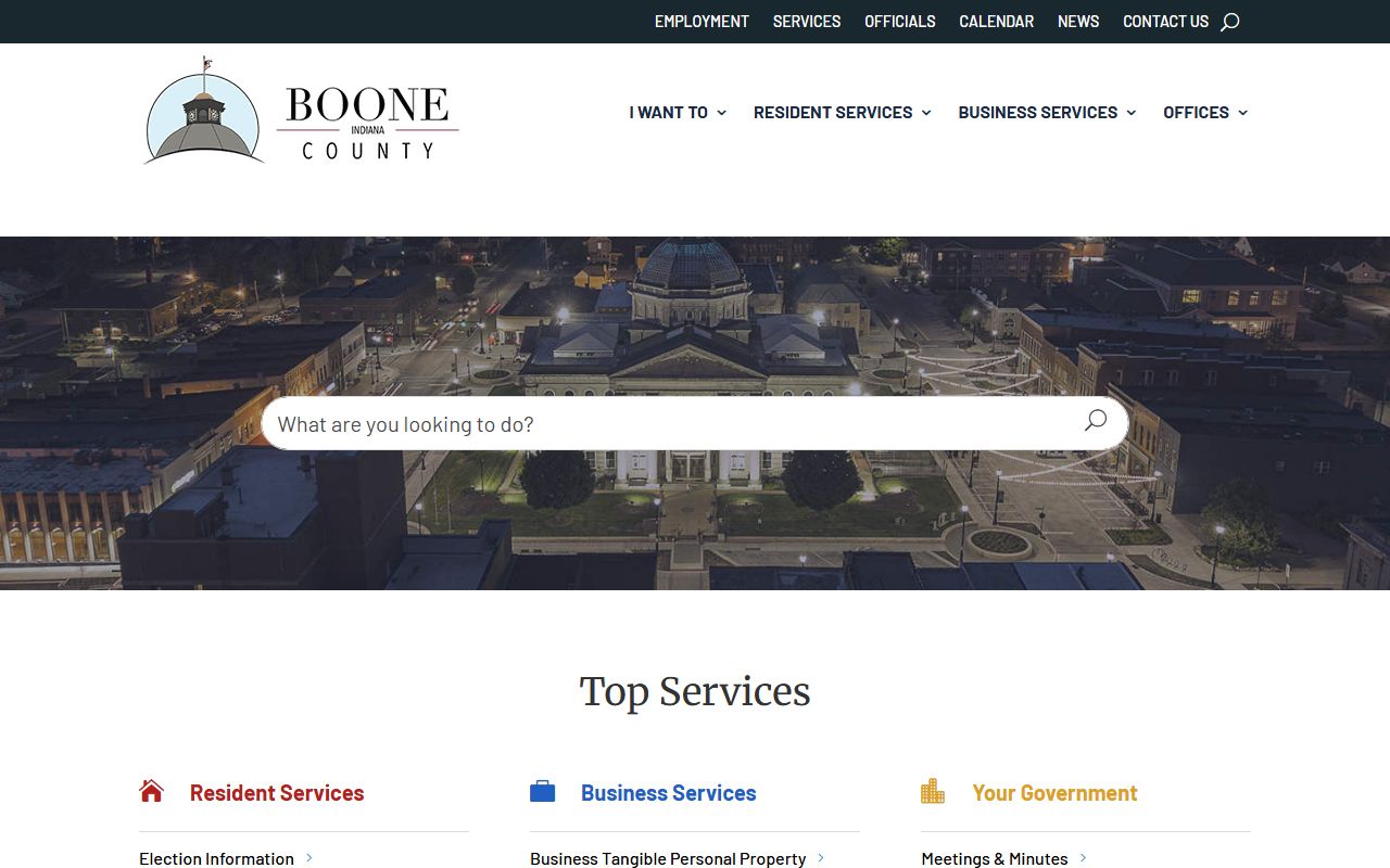 Boone County government website showing vital records information for Zionsville residents