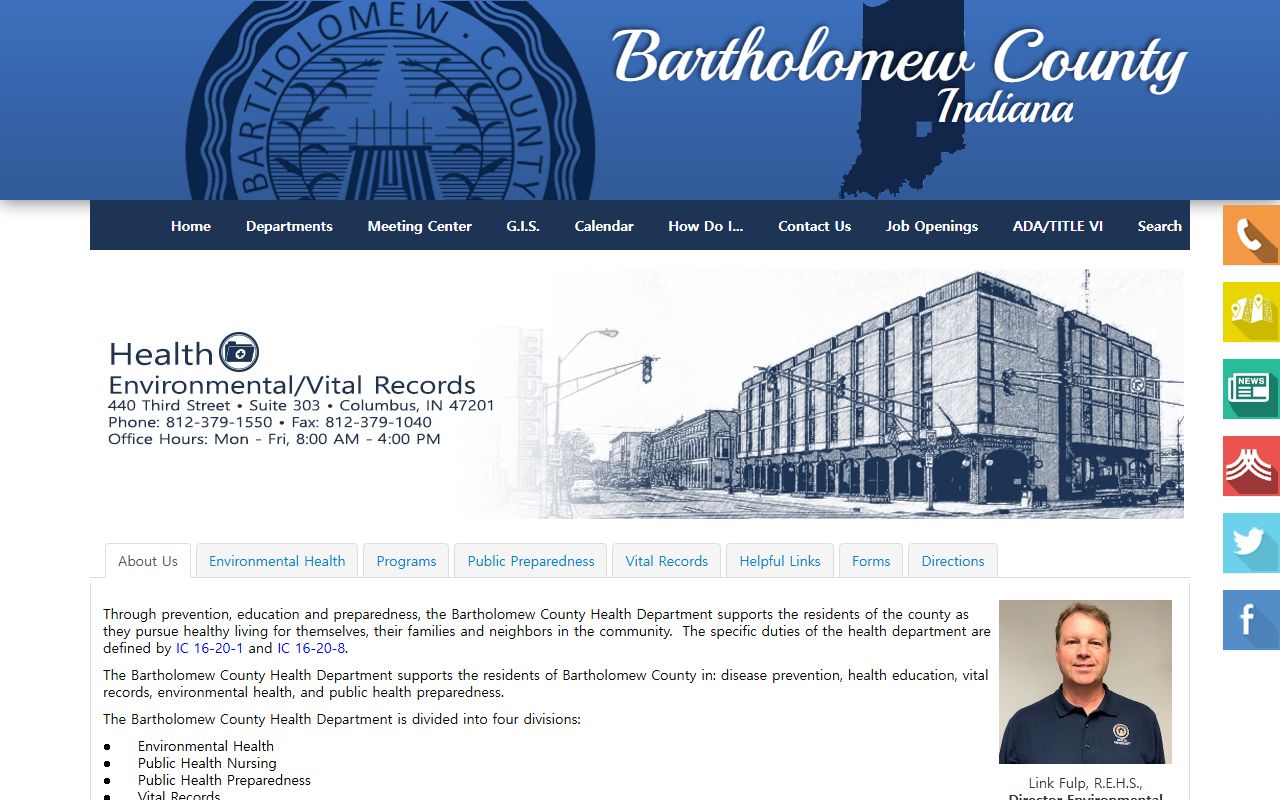 Bartholomew County Health Department page for death records