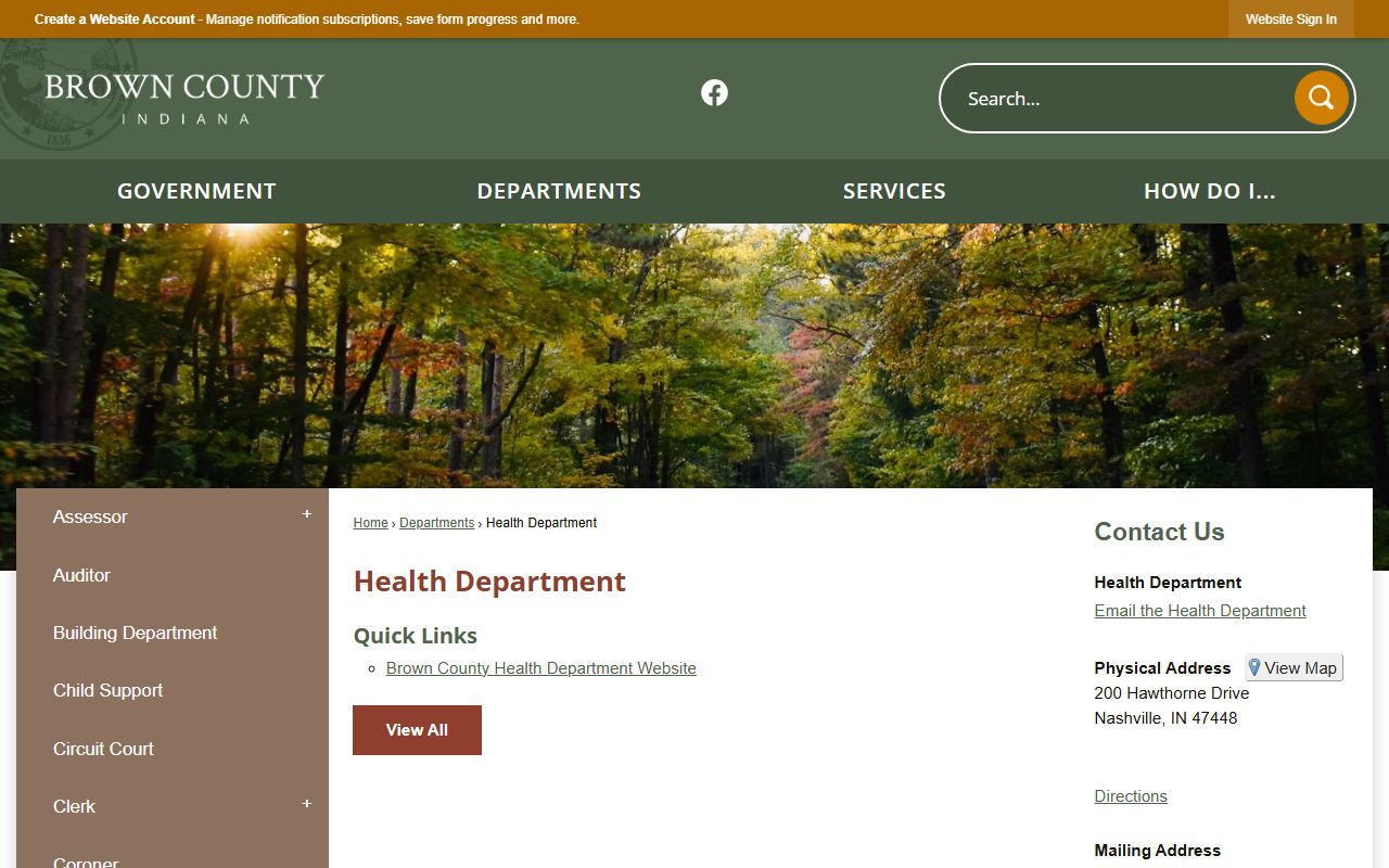 Brown County Health Department page for death records and vital records