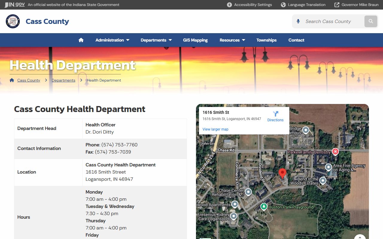 Cass County government health department page for death records