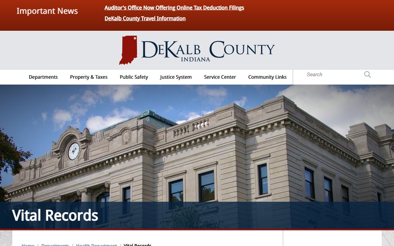 DeKalb County health department page for vital records