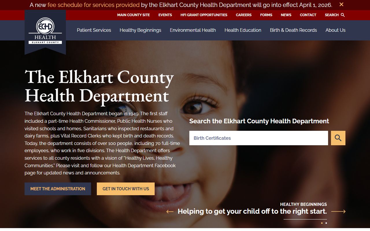 Elkhart County Health Department website for vital records