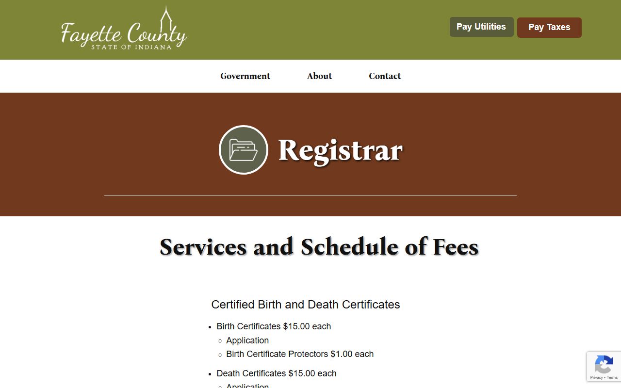 Fayette County Registrar website for death certificates and vital records