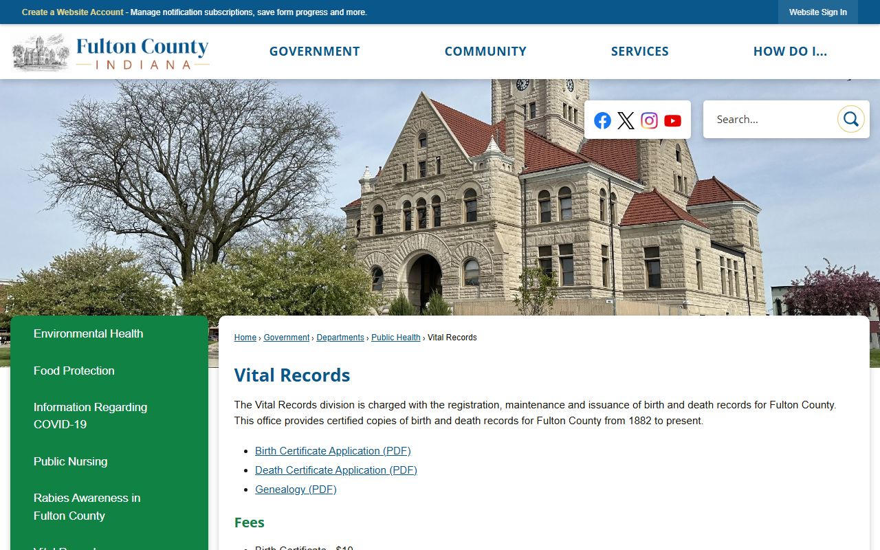 Fulton County vital records page for death certificates