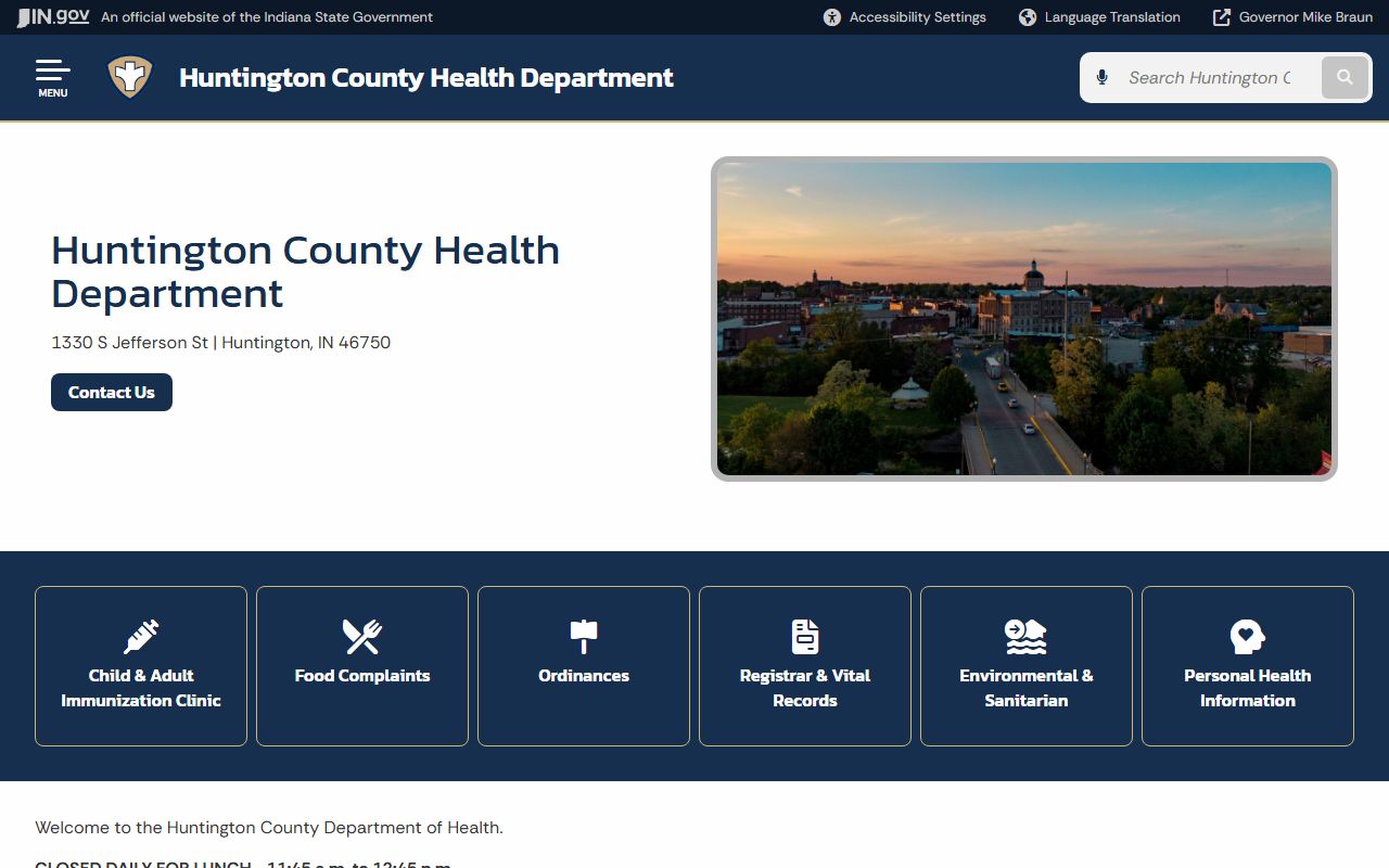 Huntington County Health Department vital records page for death certificates