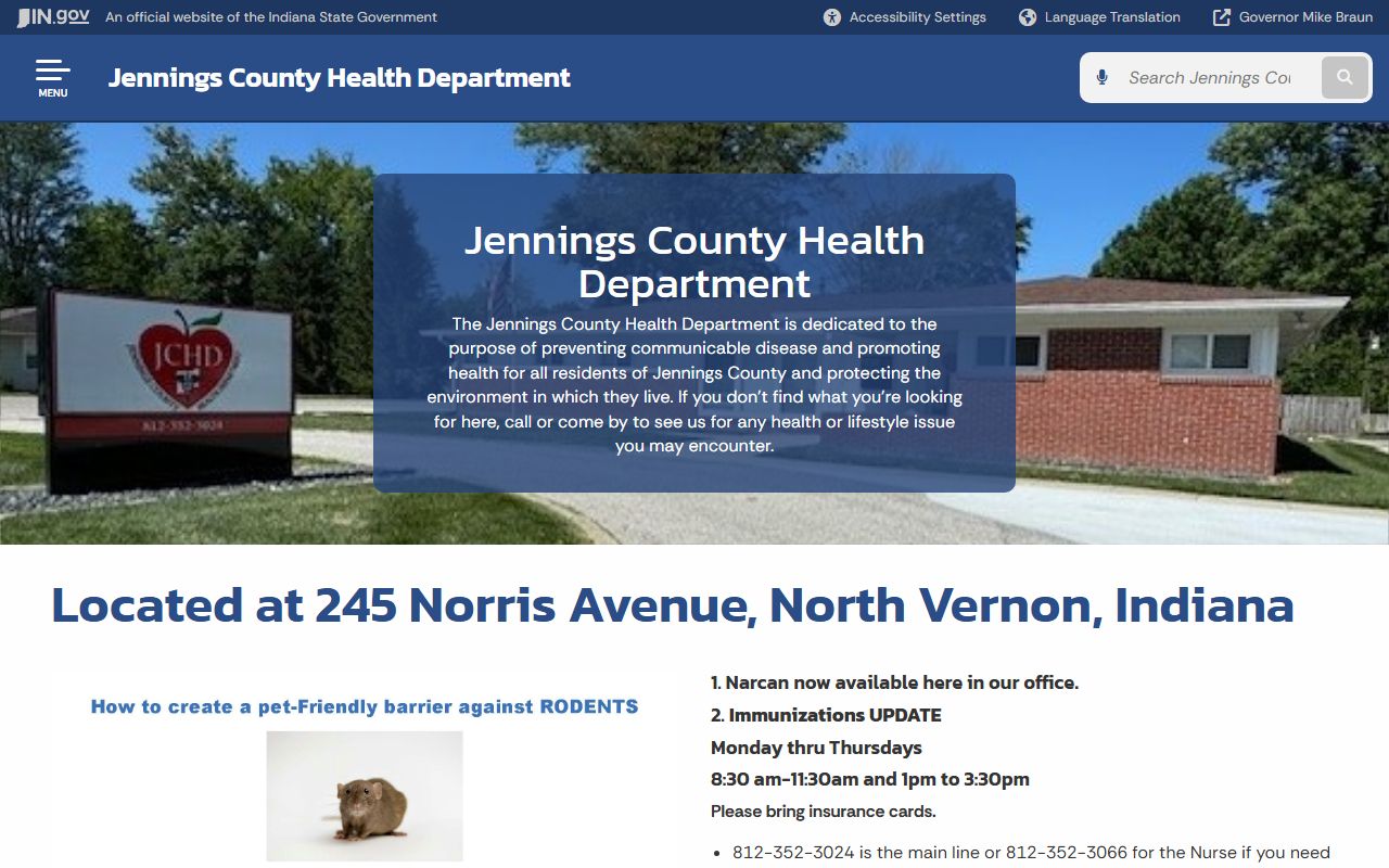 Jennings County Health Department page for death records and vital records services