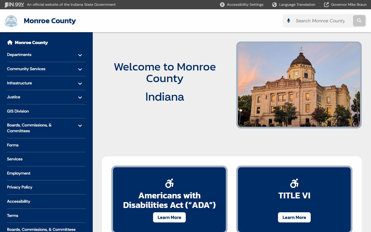 Monroe County government website showing vital records and death certificate services