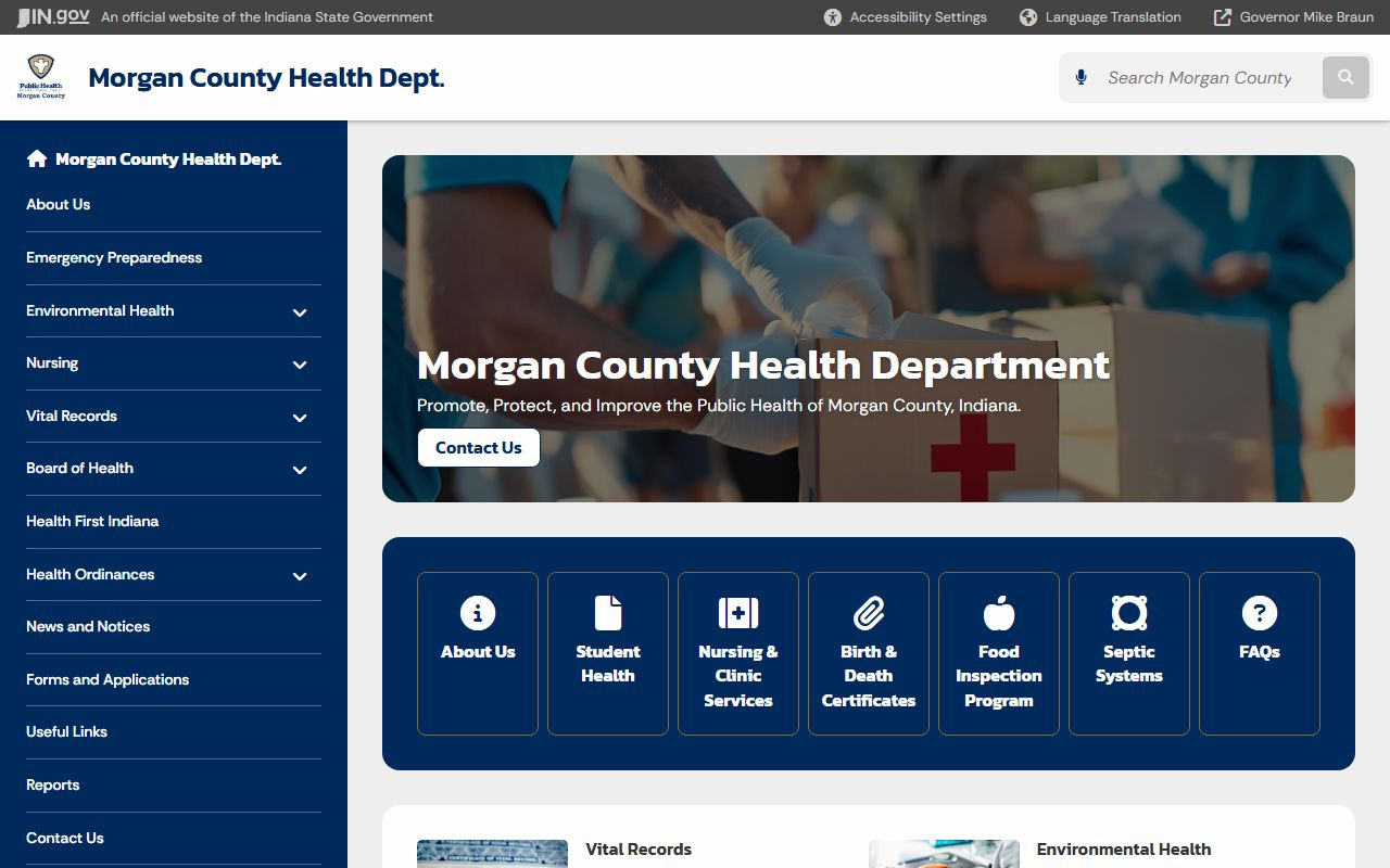 Morgan County Health Department page showing vital records services for death certificates