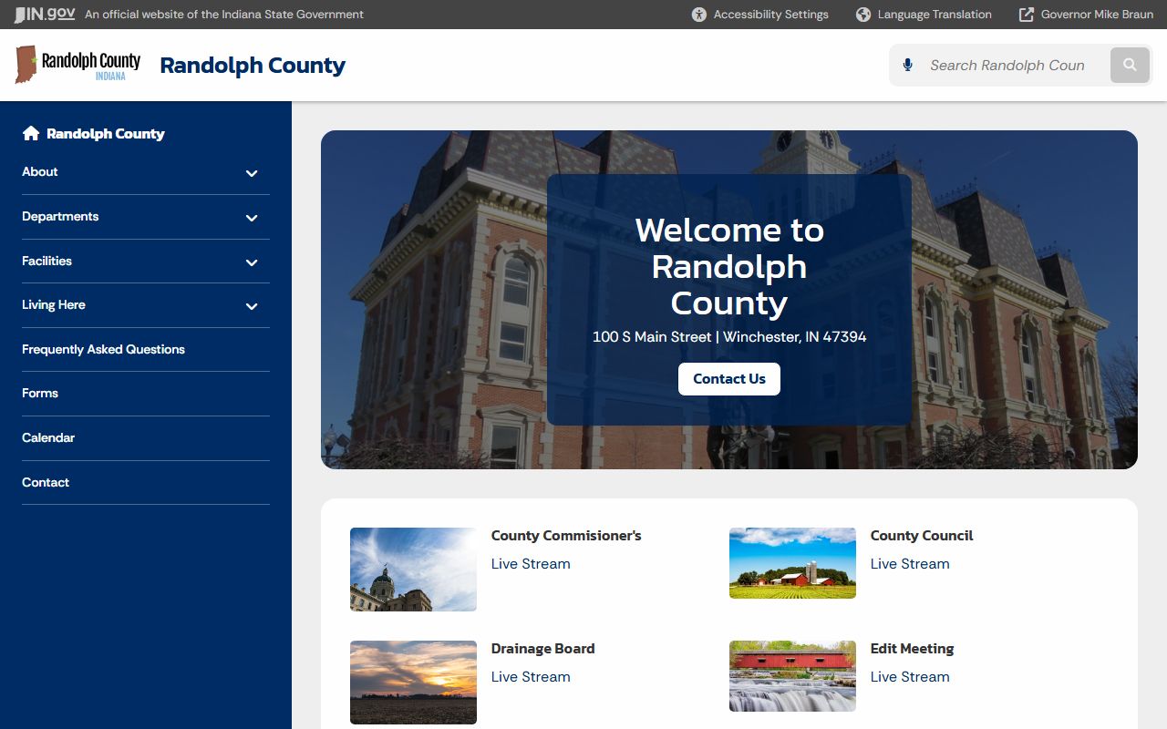 Randolph County government page showing health department and death records services
