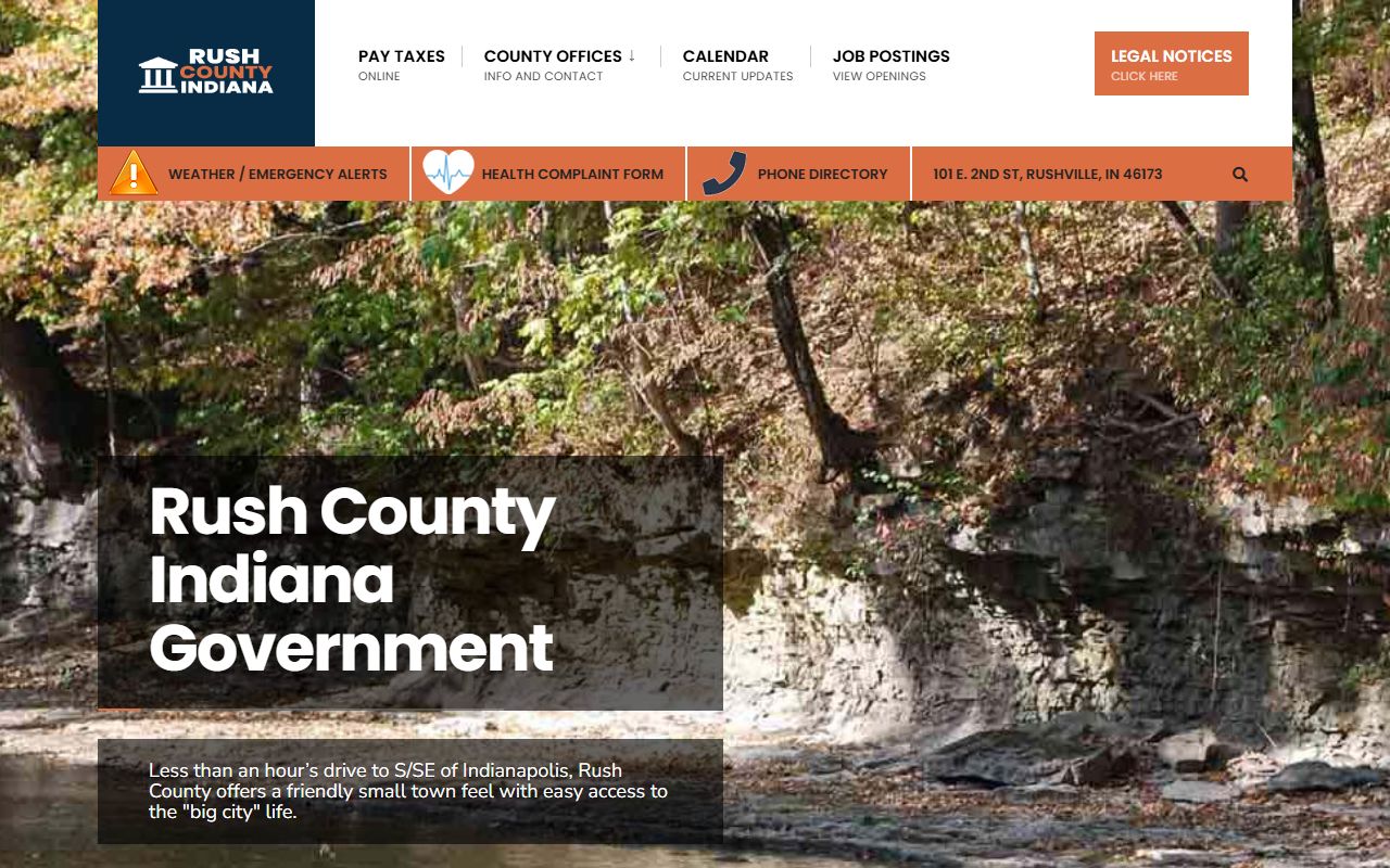 Rush County government website showing health department and death records services