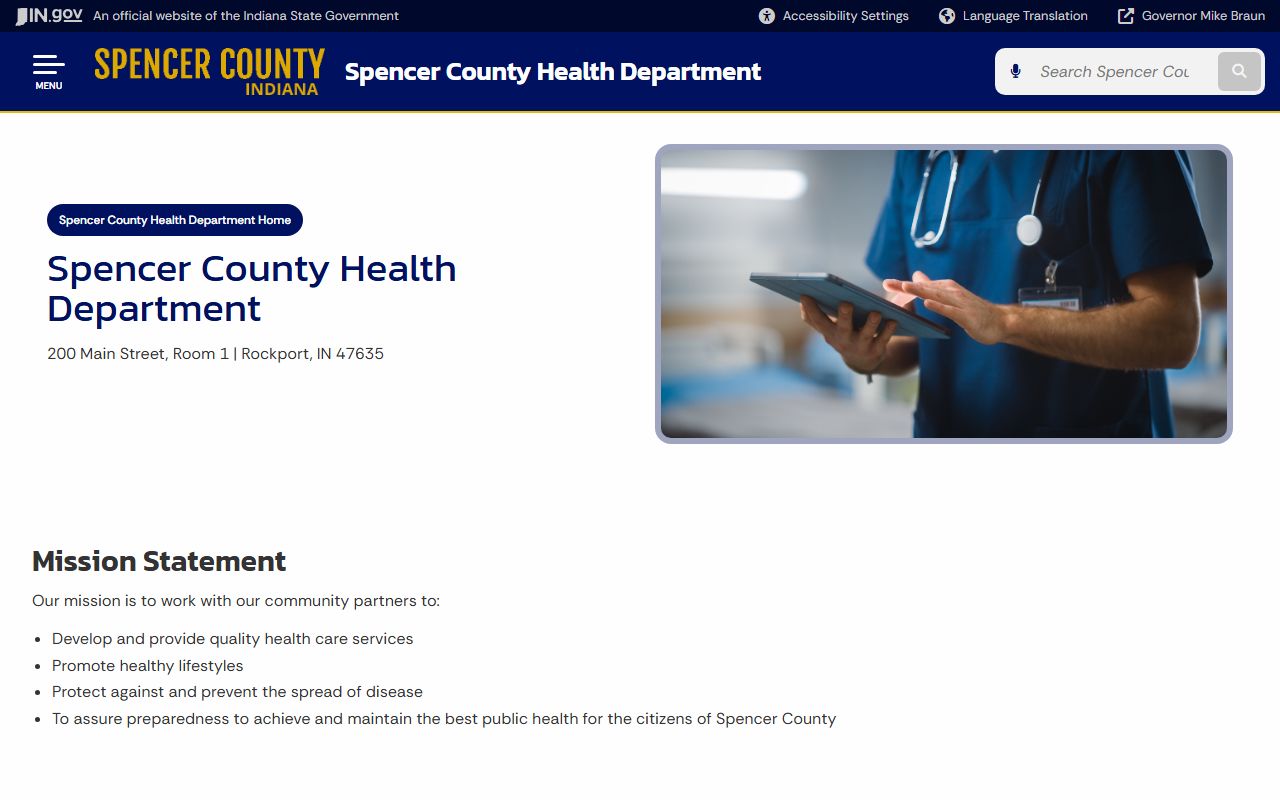 Spencer County Health Department page showing vital records and death certificate services