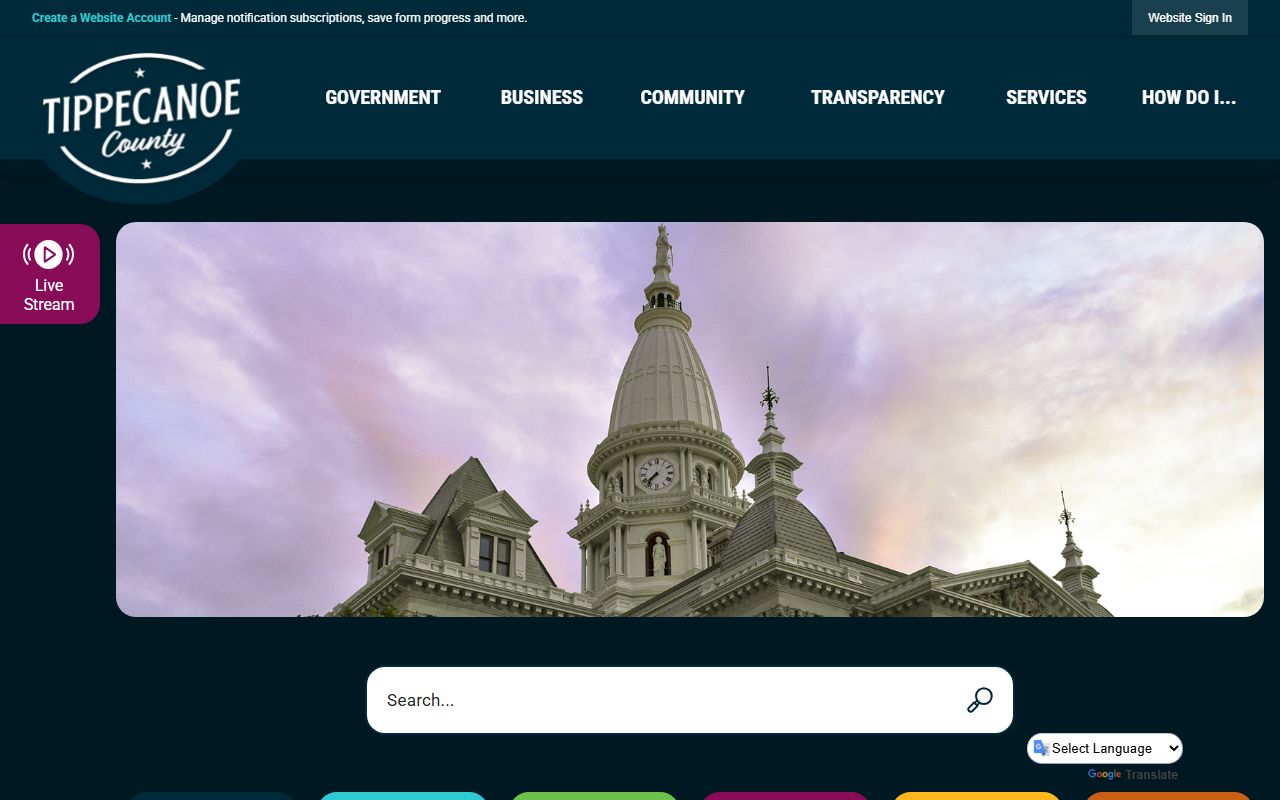 Tippecanoe County government website showing health department resources for death records