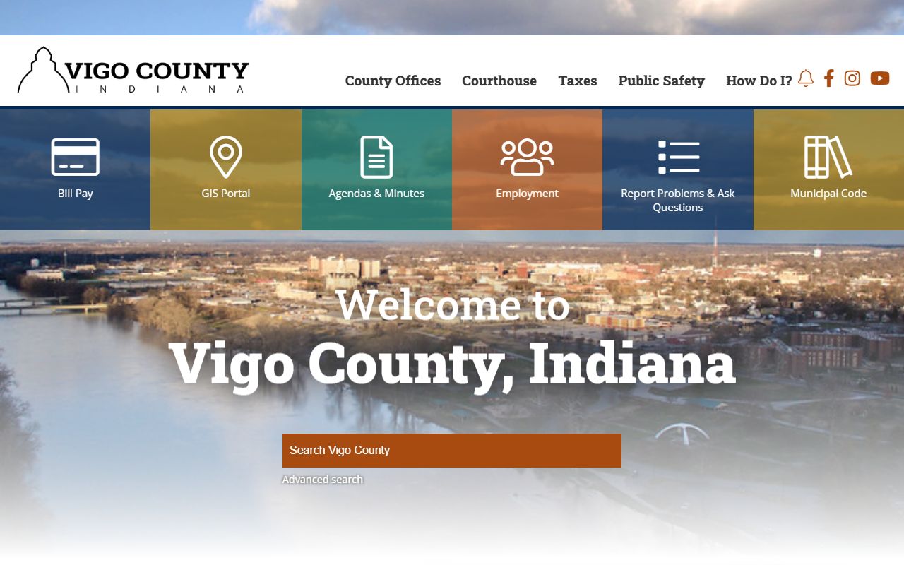 Vigo County government website showing health department and vital records information