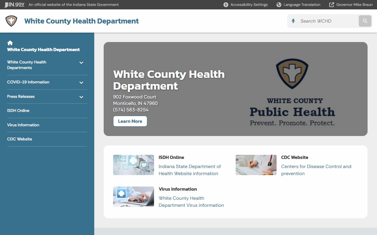 White County Health Department page for death records